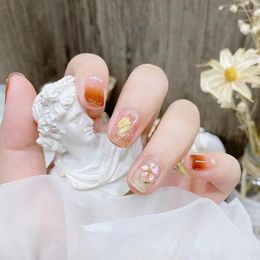 False Nails 24P Autumn Golden Flowers Nail Art Full Cover Artificial Fake Wearing Reusable Ballerina Press On