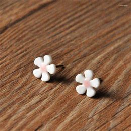Stud Earrings Flower For Women Ceramic Earring Cute Jewellery Pink Blue Ear Accessories Handmade Painted Trendy