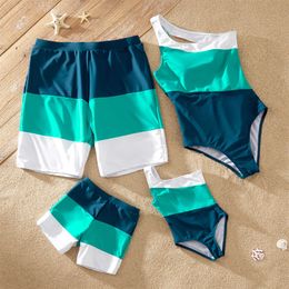 Family Matching Outfits Summer Swimsuit Family Matching Outfits Swimsuits Colour Block One-piece Shoulder Family Look Swimwear Sets