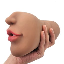 Masturbators 3D Mouth Blowjob Male Masturbator Real Deep Throat Oral Cup With Tongue Tooth Artificial Pocket Vagina Adult Sex Toy for Men 230810
