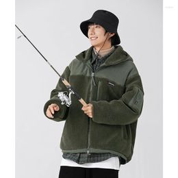 Men's Down Streetwear Men Cashmere Splicing Hooded Military Green Keep Warm Outerwear Fleece Comfortable Cotton Clothes Winter Female