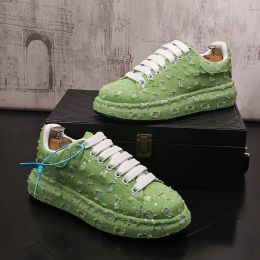Luxury Designer Fashion Men's Green White Platform Shoes Causal Flats Moccasins Male Rock Hip-hop Walking Sneakers