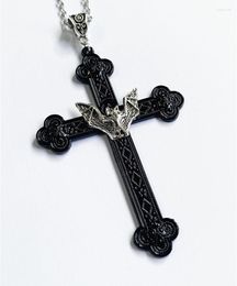 Pendant Necklaces Gothic Antique Black Colour Vampire Bat Cross Necklace Vintage Religious Christian Faith Collar For Women Gift Jewellery