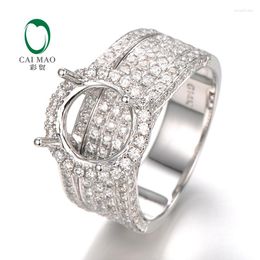 Cluster Rings CaiMao 9mm Round Cut Semi Mount Ring Settings &1.79 Ct Diamond 14k White Gold Engagement Fine Jewellery