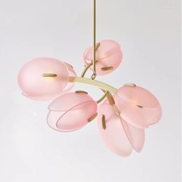 Chandeliers Romantic Tulip Buds G9 Chandelier Colourful Glass Shades Pendant Lights Lustre Home Decor Led Lamp Fixtures Bedroom Hanging