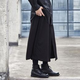 Men's Pants 2023Casual Skirt Splice Loose Wide Leg Men Black Male Vintage Japan Kimono Pant Streetwear Hip Hop Gothic Harem Trousers