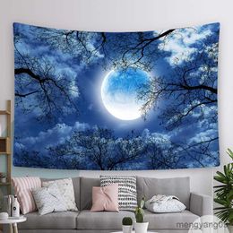 Tapestries Forest Mysterious Starry Sky Tapestry Wall Hanging Room Trees and Stars Jungle Moon Tapestry Home Can Be Customised R230811