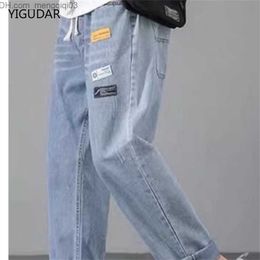 Men's Jeans New Fashion Japanese and Korean Style Men's Jeans Elastic Waist Back Palace Pants Men's Fashion Casual Denim Trousers Full Matching Pants Z230815