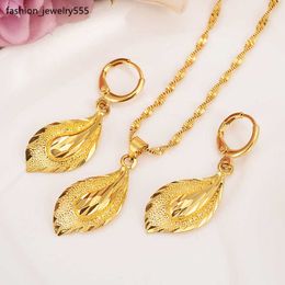 Earrings Necklace 14 K Solid gold GF Necklace Earring Set Women Party Gift big Leaf Sets daily wear mother gift DIY charms girls Fine Jewelry