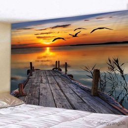 Tapestries Bedroom Beautiful Landscape Sunset Ocean Waves Lake Wall Hanging Fabric Background Ceiling Home Decor Sunset Bird Tapestry R230811