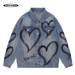 Mens Jackets Fashion Love Heart Letter Print Denim Jacket Winter Loose Outwear Unisex Harajuku Streetwear Coats 230810