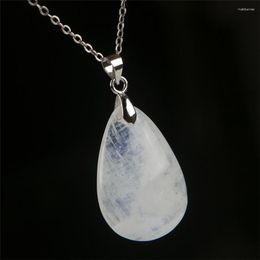 Pendant Necklaces Genuine Natural Blue Light Moonstone Crystal Water Drop Bead Women Charm Necklace