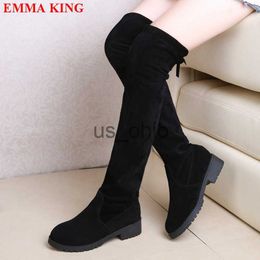 Boots Women Suede Lace Up Over The Knee Boots Round Toe Chunky Heels Long Boots Autumn Winter Warm Party Shoes Female Thigh High Boots J230811