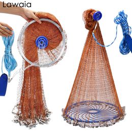 Fishing Accessories Lawaia Cast Net American Style Strong Braided Cable Hand Throw Aluminum Ring or Blue Network 230811