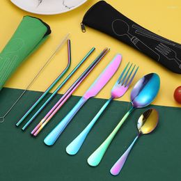 Dinnerware Sets Stainless Steel Knife Fork Spoon Tableware Suit Outdoor Portable Pipette Dining Table Set