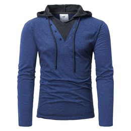 Men's Hoodies Sweatshirts 2023 Men Long Sleeve Solid Patchwork Single Breasted Drawstring Lightweight Casual Street Home Clothing 230810