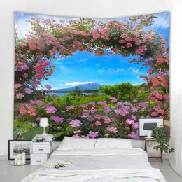 Tapestries Customizable Art Deco Blanket Home Bedroom Living Room Decorative Floral Tapestry Arched Flower Gate Trail Wall Hanging Tapestry