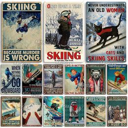 Skiing Snowboarding Metal Poster Sledding Tin Plaque Skill Sport Decorative Plate Wall Decor Garage Bar Pub Club Hotel Cafe Home Decoration 30X20CM w01