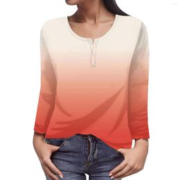 Women's T Shirts Ladies Imitation Cotton Gradient T-Shirts Casual Tie Dye Long Sleeve Tee Tops Basic Plain Long-Sleeve Round Neck Camiseta