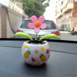 Decorations Solar Dancing For Home Pink Flower Nodding Figure Doll Toy Decor Car Interior Display R230811