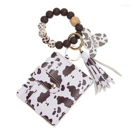 Keychains Cow Print Beaded Wristlet Silicone Bead Bangle Keychain Accessories Boho Gift Lover Gifts Women Wallet 2023 Design