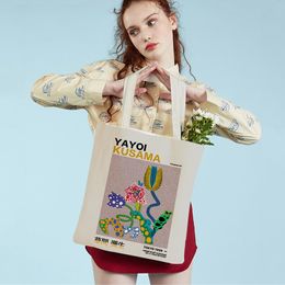 Evening Bags Japanese Yayoi Kusama Colourful Polka Dots Digital Supermarket Shopper Bag Tote Handbag Cartoon Lady Reusable Shopping 230810