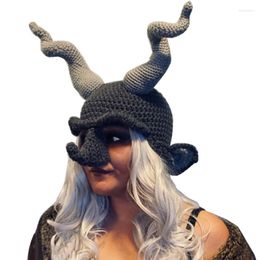 Berets Funny Halloween Costume Cap Novelty Knitting Horned Hat Women Men Winter Warm Party Adult Carnivals Supplies