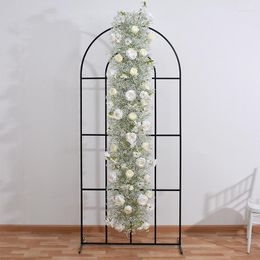 Decorative Flowers Ivory Rose White Gypsophila Baby Breath Flower Row Arrangement Wedding Backdrop Prop Table Runner Event Party Arch Floral