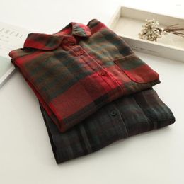 Women's Blouses Vintage Shirts And Women Summer Japan Style Red Green Plaid Linen Cotton Clothing Korea Stylish