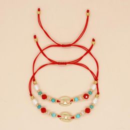 Link Bracelets Go2boho Boho Summer Vibes Red Mix Bead Friendship Bracelet For Women Lucky Jewelry Friend Gift With Pearl Crystal Accents