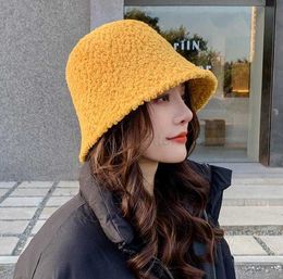 Wide Brim Hats Bucket Hats High Quality Hat for Women Autumn Winter Bucket Hats Lamb Plush Soft Warm Fisherman Hat Panama Casual Cap Lady Flat Korean Style