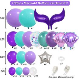 Decoration New Purple Mermaid Happy Birthday Decoration Girl Balloon Wedding Baby Shower Balloons Garland Globos