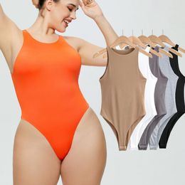 Women's Shapers Shapewear For Plus Size Women Seamless Scoop Neck Tank Tops Sleeveless Thong Bodysuit Lime Body Suite