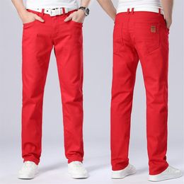 Men's Jeans 2021 Spring Autumn Red Classic Style Straight Elasticity Cotton Denim Pants Male Brand White Trousers190I