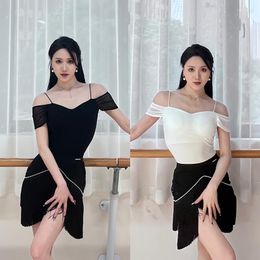 Stage Wear 2023 Latin Dance Tops For Women Sling Sexy Bodysuit Chacha Rumba Tango Dress Practice Clothes Female Costumes DQS13823