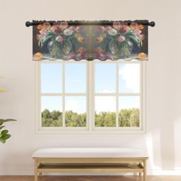 Curtain Flower Leaves Oil Painting Short Tulle Kitchen Cabinet Curtains Living Room Bedroom For Home Decor