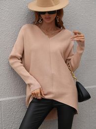 Women's Sweaters Soft Loose Oversized Sweater V Neck Blue Autumn Winter Nit Pullover Female Knitted