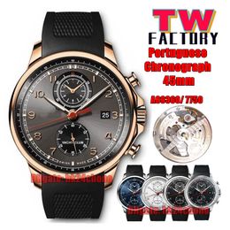 TW Factory Watches 45mm Rose Gold 390209 Portuguese Chronographe Automatic A89360 / 7750 Mens Watch Dark Grey Dial Rubber Strap Gents Wristwatches