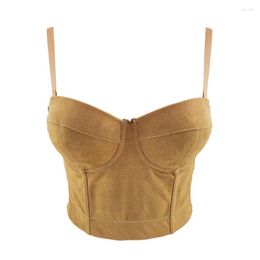 Women's Tanks Crop Top Winter Imitation Leather Velvet Nightclub Sexy Corset Women Push Up Bra Rave Festival Bustier Female Clothes