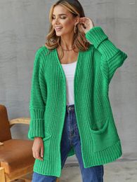 Women's Knits Elegant Long Cardigan For Women Sweater Office Lady Knitwears Green Outerwears Sweaters Causal V Neck Pink Coat Mujer