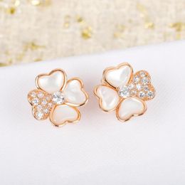 Stud Earrings 2023 Top Quality Classic Jewellery For Women Rose Gold Colour Heart 4 Leaves Flowers Anniversary Gift