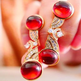 Dangle Earrings Designer Zirconia Ruby Red Pearl Stone Long Luxury White/Champagne Gold Plated Jewellery Wholesale For Women Party