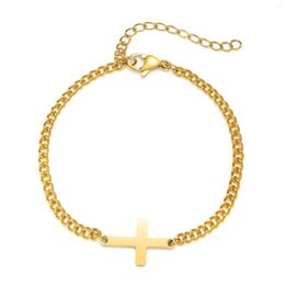 Link Bracelets Fashion Jewelry Adjustable Cross Design Silver / Gold Black Plated Stainless Steel For Women