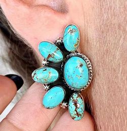 Dangle Earrings Vintage Southwestern Cute Turquoise Cluster