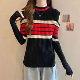 Women's Sweaters Fashion Women Autumn Winter Knitwear Off Shoulder Sexy Pullover Half High Neck Knitted Striped Casual Sweater