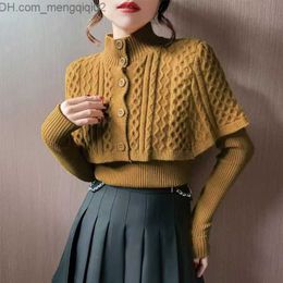 Women's Sweaters Lucy ver Vintage Turtle Neck Women's Sweater Fashion Shl Two Piece Knitted Sweater Women's 2023 Autumn and Winter Unique Button Jumper Z230811