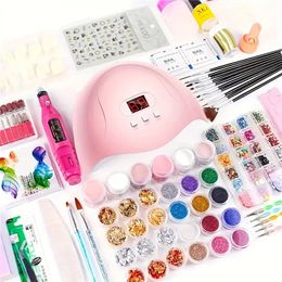 Complete Acrylic Nail Art Kit - Includes Powder, Brush, Glitter, File, French Tips, UV Lamp, and Nail Drill - Perfect for Beginners - Everything You Need to Create