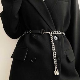 Belts Fashion PU Leather Long Chain Thin Belt For Women Dress Decoration Waistband Slim Body Punk Adjustable Gold Sliver Waist Belts