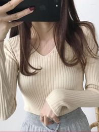 Women's Sweaters Sweater Base Shirt Autumn V-neck Slim Thin Style Knitwears Tight Fitting Long Sleeve Pullovers Female Clothing Tops