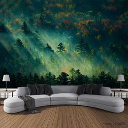 Tapestries Customizable Misty Forest Print Tapestry Nordic Room Art Home Wall Decor Soft and Easy Care Wall Hanging Fabric Art R230811